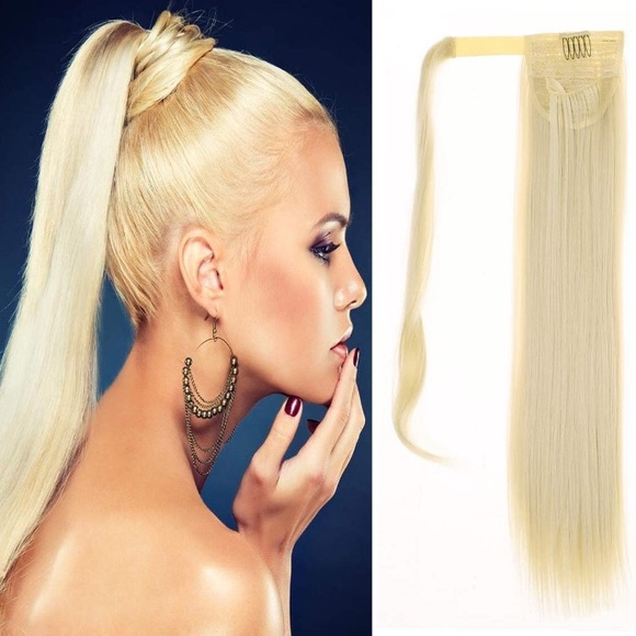 - ✨24” #613 BLEACH BLONDE STRAIGHT CLIP ON PONYTAIL main image 7